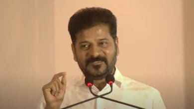 The image shows Telangana CM A Revanth Reddy addressing the ICFAI & Capital Foundation Society-S Jaipal Reddy Memorial Award Function held at Taj Krishna in Hyderabad on Saturday, July 26, 2025.
