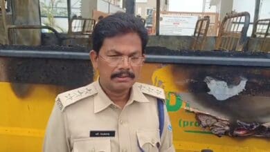 A police official addresses the media in Sangareddy