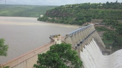 AP CM N Chandrababu Naidu releases Krishna waters from Srisailam dam on Tuesday, July 8, 2025.