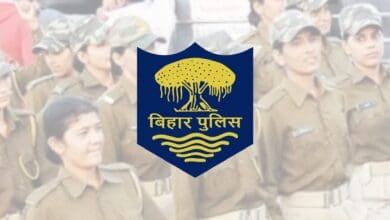 Representational Image of Bihar Police logo with women police in the background