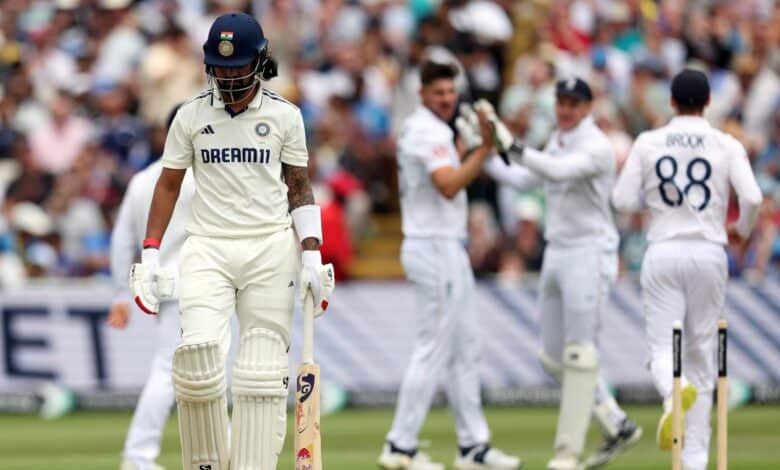 India's KL Rahul is bowled out by England's Josh Tongue during day four of the second cricket test match between England and India at Edgbaston in Birmingham, England, Saturday, July 5, 2025. AP/PTI(AP07_05_2025_000330B)
