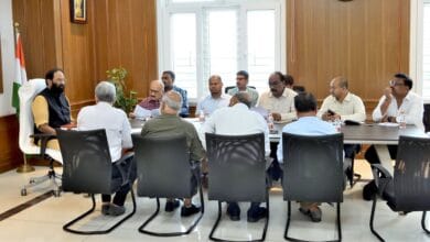Telangana irrigation and food and supplies minister N Uttam Kumar at a review meeting with officials in Hyderabad on Saturday