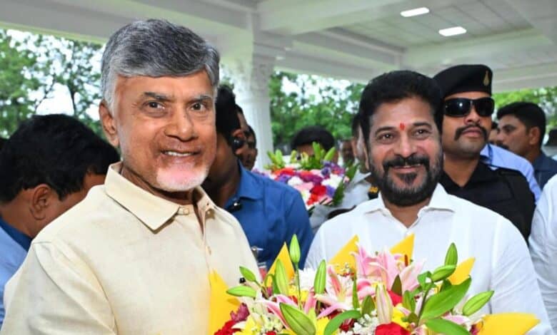 Telangana CM Revanth Reddy with his Andhra Pradesh counterpart Chandrababu Naidu