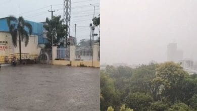 Rains lash out in Bandlaguda (left) and Kismatpur (right) of Hyderabad