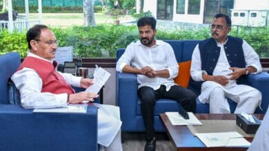 Telangana CM Revanth Reddy met Union Minister for Fertilisers and Chemicals, JP Nadda in New Delhi on Tuesday