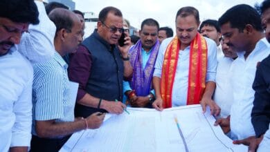 Telangana Roads and Buildings Minister inspects the Uppal- Narapally flyover along with Uppal MLA Bandari Lakshma Reddy, government whip Beerla Ilaiah
