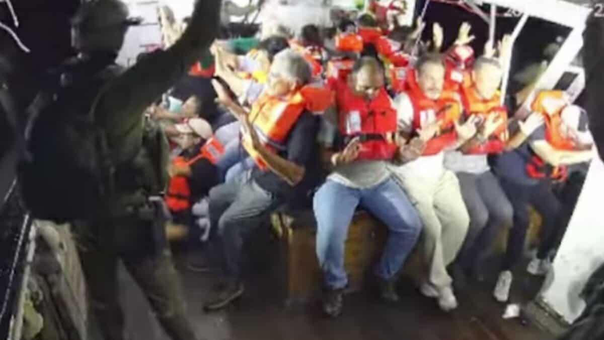 Israeli forces intercept the Handala aid ship en route to Gaza, as seen in a YouTube livestream.