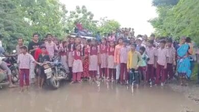Students protest poor roads in Kagaznagar mandal of Kumuram Bheem Asifabad district