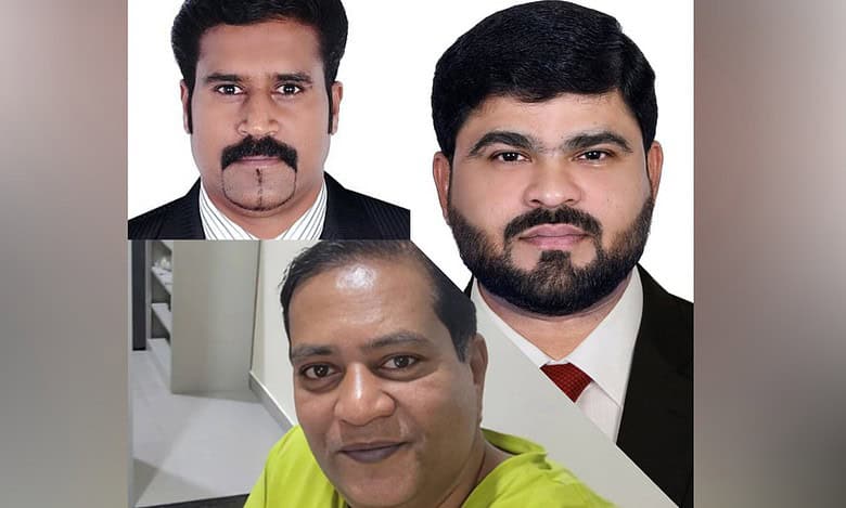 Clockwise from top: Big Ticket winners Kabeer Kazhinkil, Bikrama Sahu, and Anthony Ashok, three Indian expats in the UAE.