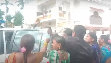 The image shows mid-day meal workers and their leaders being taken into preventive custody for protesting at minister Konda Surekha's residence in Hanamkonda on Monday, August 11, 2025.
