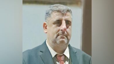 The image of Palestinian journalist Hassan Douhan, correspondent for Al-Hayat Al-Jadida newspaper, who was killed in an Israeli strike in Khan Younis, Gaza.