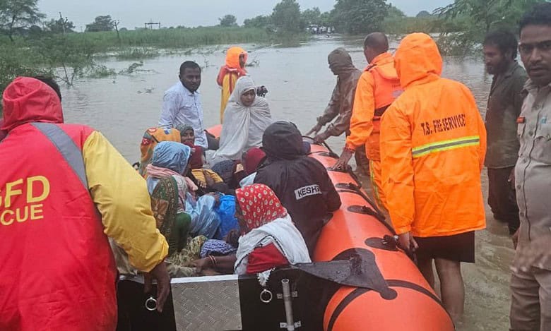 People rescued from flood-hit areas in Telangana amid heavy rainfall