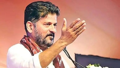 Telabngana chief minister A Revanth Reddy addresses a gathering