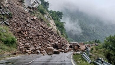A damaged road in Uttarakhand