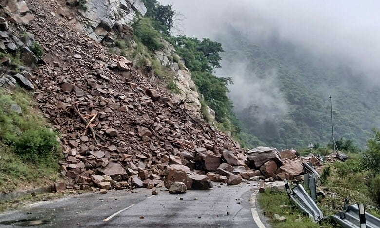 A damaged road in Uttarakhand
