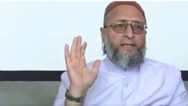 Hyderabad MP Asauddin Owaisi addresses a press conference