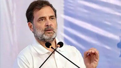 Rahul Gandhi addresses a gathering