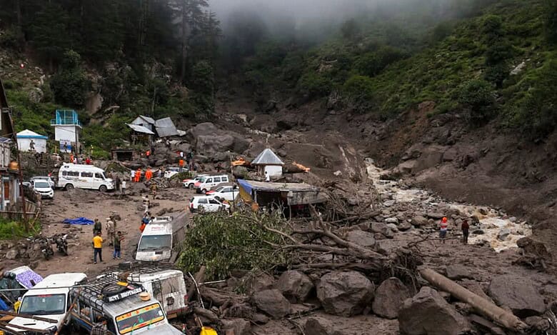 Rescue operation underway at an affected area following a cloudburst in Kishtwar district of Jammu and Kashmir on Friday. At least 60 people were killed in the incident, according to officials. (PTI)