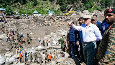 Jammu and Kashmir CM Omar Abdullah during his visit to Chisoti village after a flash flood triggered by cloudburst in Kishtwar. (PTI)