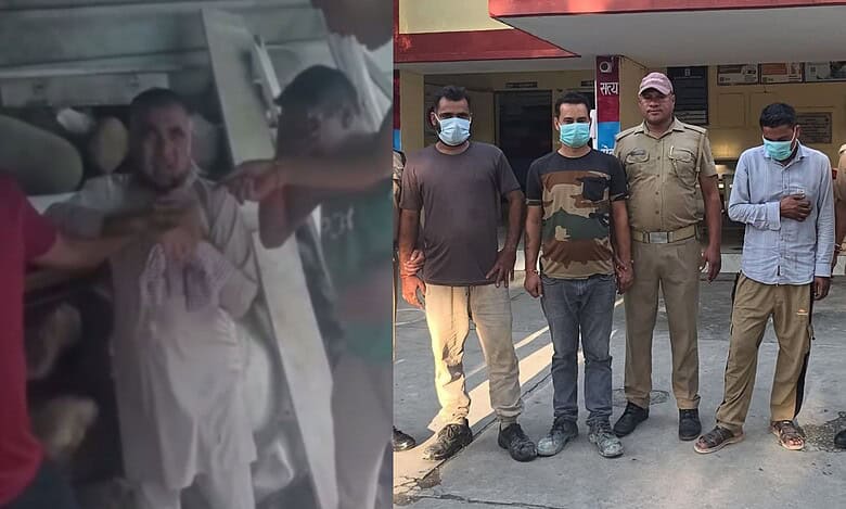 A Muslim man was attacked in Uttarakhand (left). Police have arrested three persons in this regard (right)