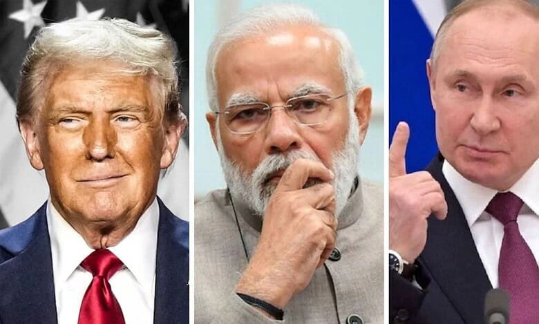 President Donald Trump (left), Indian PM Narendra Modi (center) and Russian President Vladimir Putin (right)