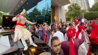Indian groom arrives at wedding venue on Batmobile