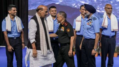 Rajanath Singh at an event at a felicitation programme for Gaganyaan