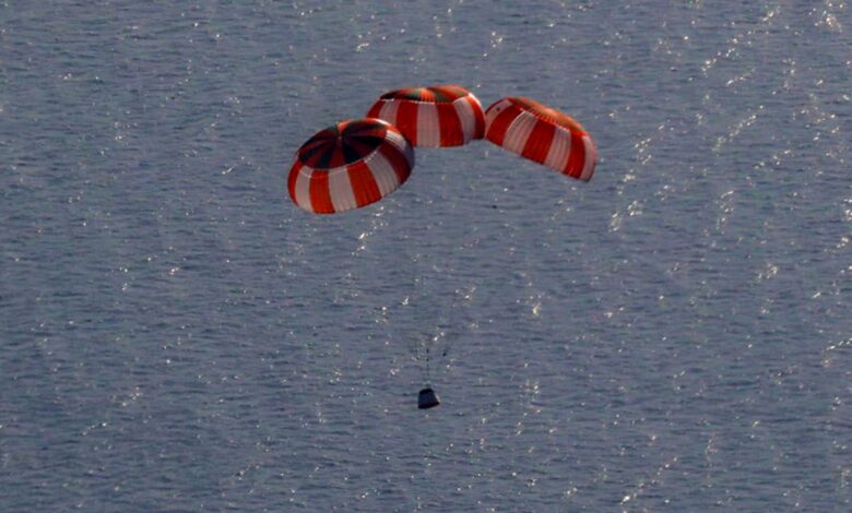 ISRO successfully accomplishes first Integrated Air Drop Test (IADT-01) for end to end demonstration of parachute based deceleration system for Gaganyaan missions. (@isro/X via PTI Photo)