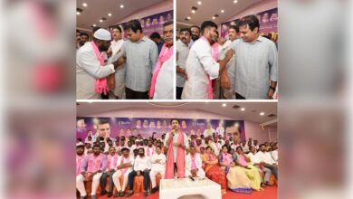 BRS leader KTR addressed a gathering of party workers in Serilingampally on Sunday