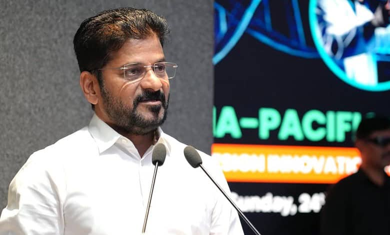 Telangana CM Revanth Reddy at the Biodesign Innovation Summit held at AIG Hospital in Hyderabad on Sunday