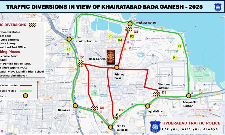 Traffic diversion map for Khairatabad Bada Ganesh