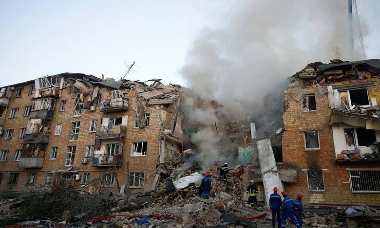A destroyed apartment in Kyiv. Russia launched massive air attack with cruise missiles on Thursday
