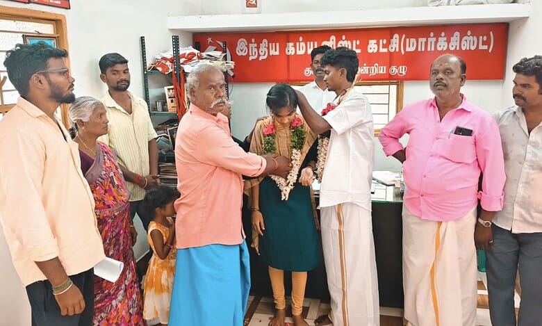 An intercaste couple tied the knot in the CPI(M) office in Tamil Nadu