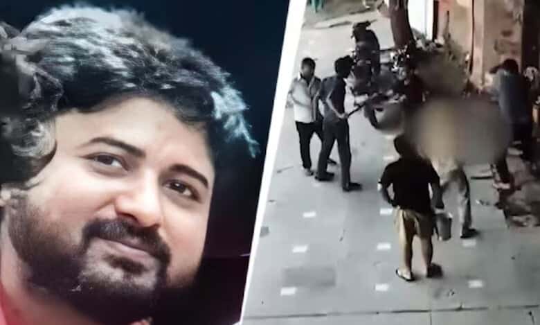 Yogendra Yadav (left) and CCTV footage of the murder (right)