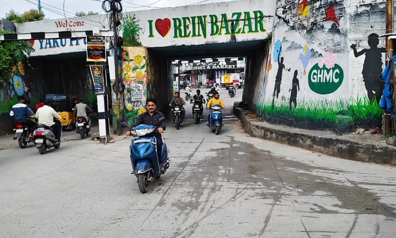 The image shows railway underpass near Yakutpura railway station on Thursday, August 14, 2025.