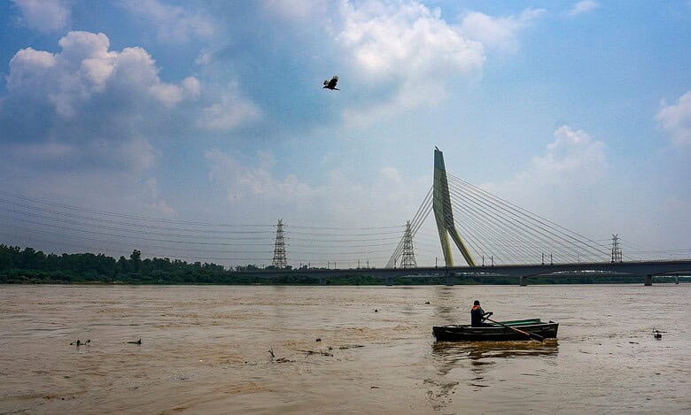 Yamuna river during the monsoon season,