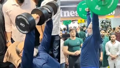 AIMIM peresident Asaduddin Owaisi performs exercise at a gym in Hyderabad