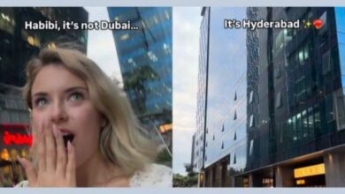 The image of Russian vlogger surprised while comparing Hyderabad’s modern skyline to Dubai.