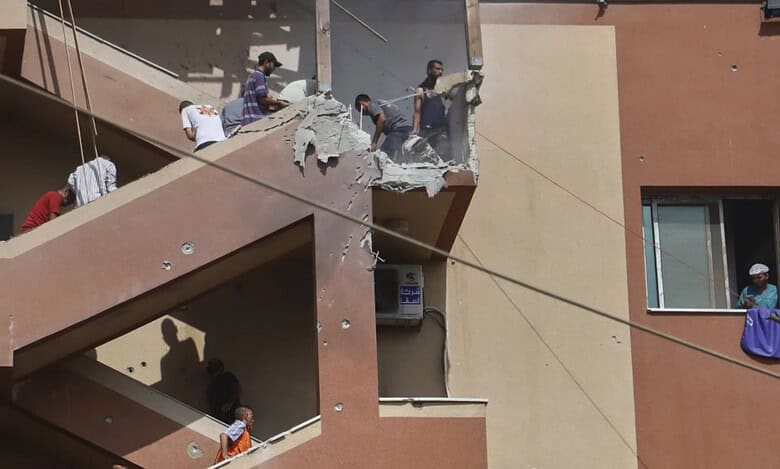 Last photo by journalist Mariam Dagga showing damaged stairwell at Gaza’s Nasser Hospital before fatal Israeli strike