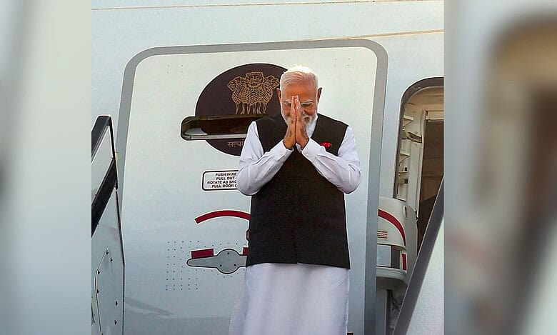 In this image released on Aug. 30, 2025, Prime Minister Narendra Modi emplanes for China after concluding his visit to Japan. (PMO via PTI Photo)