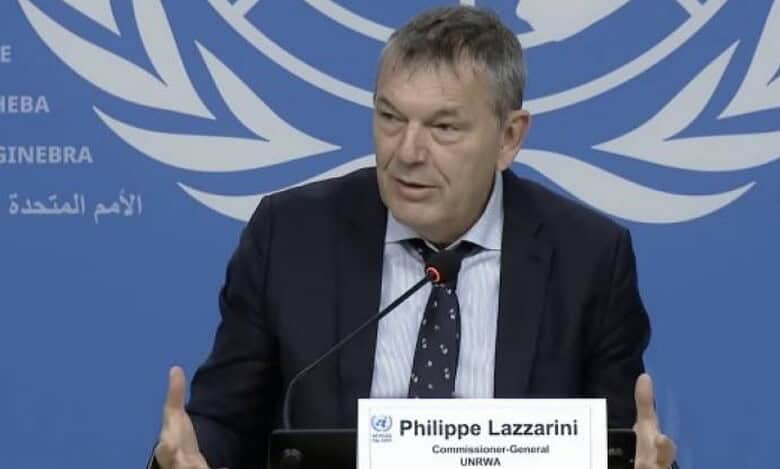 Philippe Lazzarini speaking at a UN press conference.