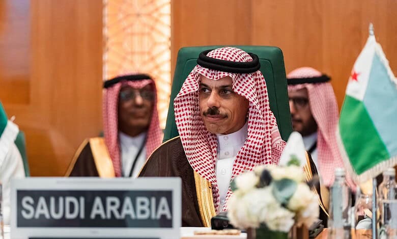 Saudi Foreign Minister Prince Faisal bin Farhan speaking at OIC meeting in Jeddah, August 25, 2025