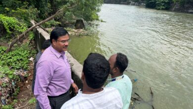 HYDRAA commissioner AV Ranganath visits flooded areas in Hyderabad on Thursday, September 18, 2025.