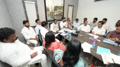 The image shows Telangana CM A Revanth Reddy holding a meeting with key Congress leaders on the Jubilee hills bypoll in Hyderabad on Sunday, September 14, 2025.