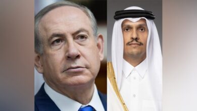 The image of Israeli Prime Minister Benjamin Netanyahu and Qatari Prime Minister Mohammed bin Abdulrahman Al Thani.