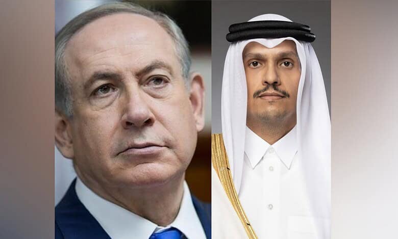 The image of Israeli Prime Minister Benjamin Netanyahu and Qatari Prime Minister Mohammed bin Abdulrahman Al Thani.