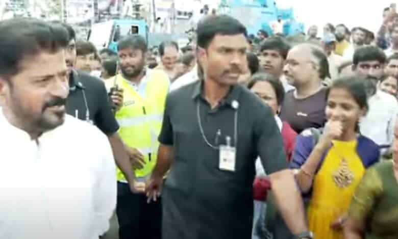 The image shows Telangana CM A Revanth Reddy supervising the Ganesh immersion process at Necklace Road on Saturday, September 6, 2025.