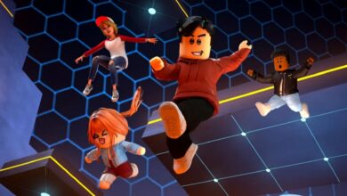 Roblox avatars jumping in a digital gaming environment.