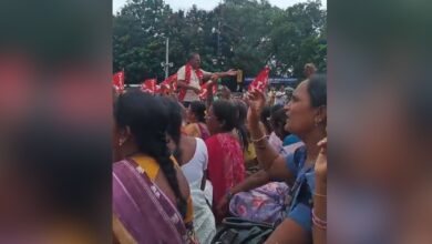 ASHA workers protesting for fixed salary in Hyderabad on Monday