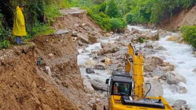 Search and rescue operation being conducted at an affected area after a cloudburst in Uttarakhand on Tuesday.